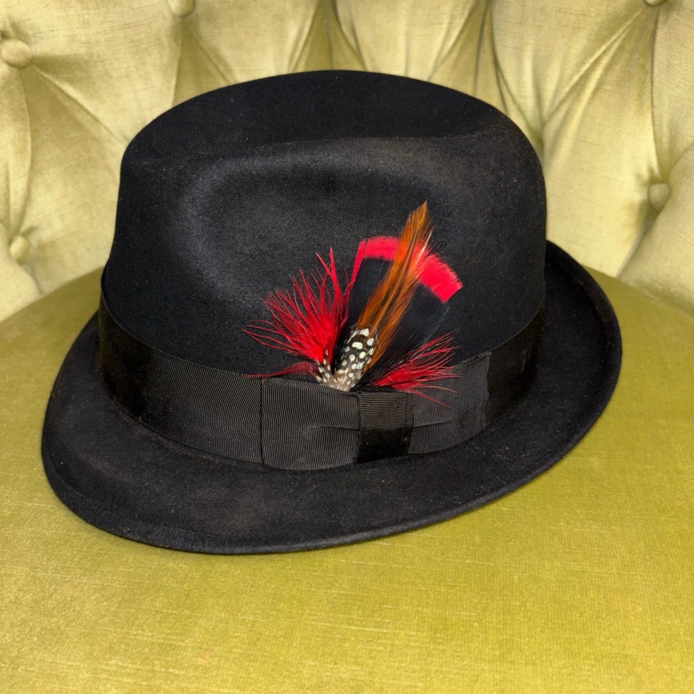 Vintage Royal Stetson Hat, Black Felt, Brown Band, Fedora, Size 7 1/2